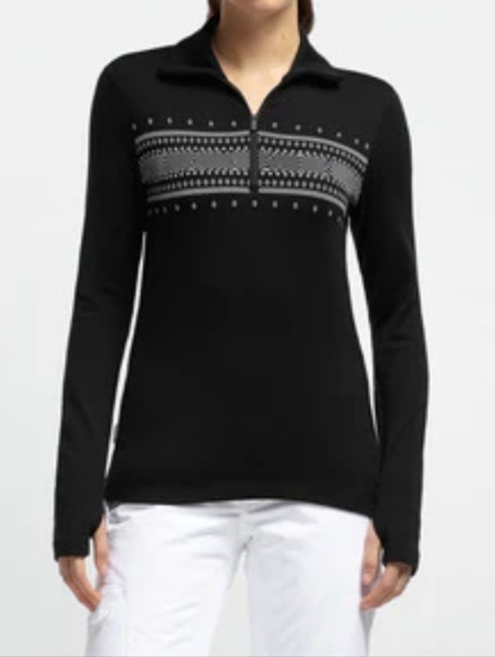 Icebreaker Black Half-Zip Pullover White Fair Isle Merino 260 Baselayer Sz S